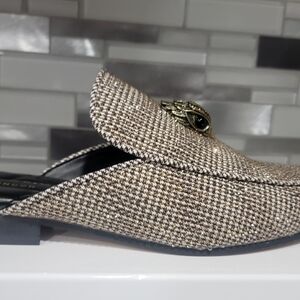 Kurt Geiger Tweed Mules with Gold Detail
